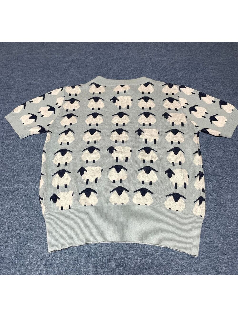 NWT Oxknit Medium shallow scoop neck short sleeve sheep sweater retro - Picture 2 of 5